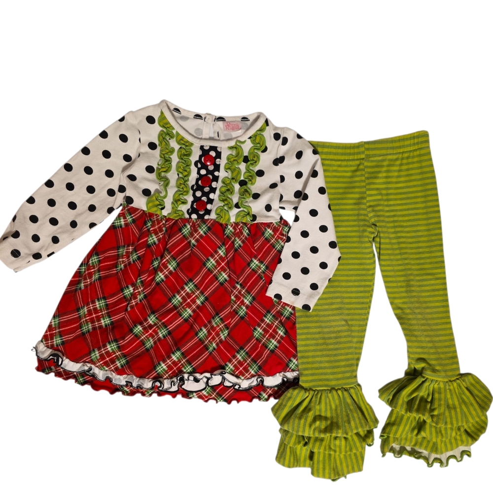 Ricrac & Ruffles Polka Dot and Plaid Dress with Ruffle Pants
